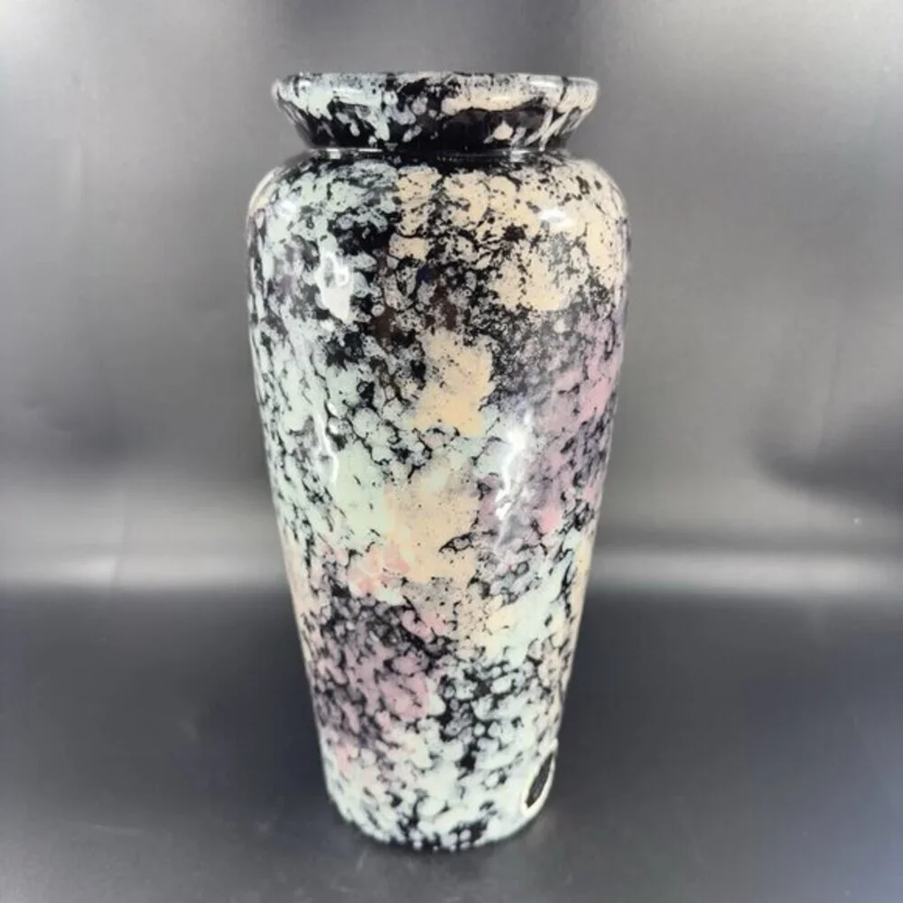 Harris Potteries Chicago Vase‎ Splatter Black Multicolor Glaze Rare Glaze 11inch